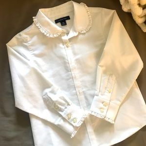 Lands End Girls button up Ruffle Oxford Shirt